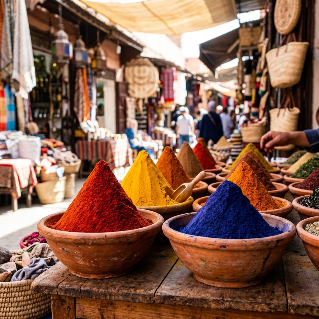 Moroccan market spices and bowls